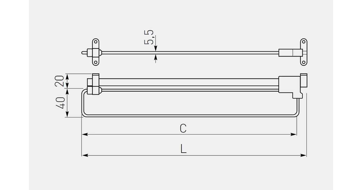 Kép 2/2 - Gardób vállfatartó kihúzható, WSL, 60mm magas, részleges kihúzású, fekete-króm, 250mm