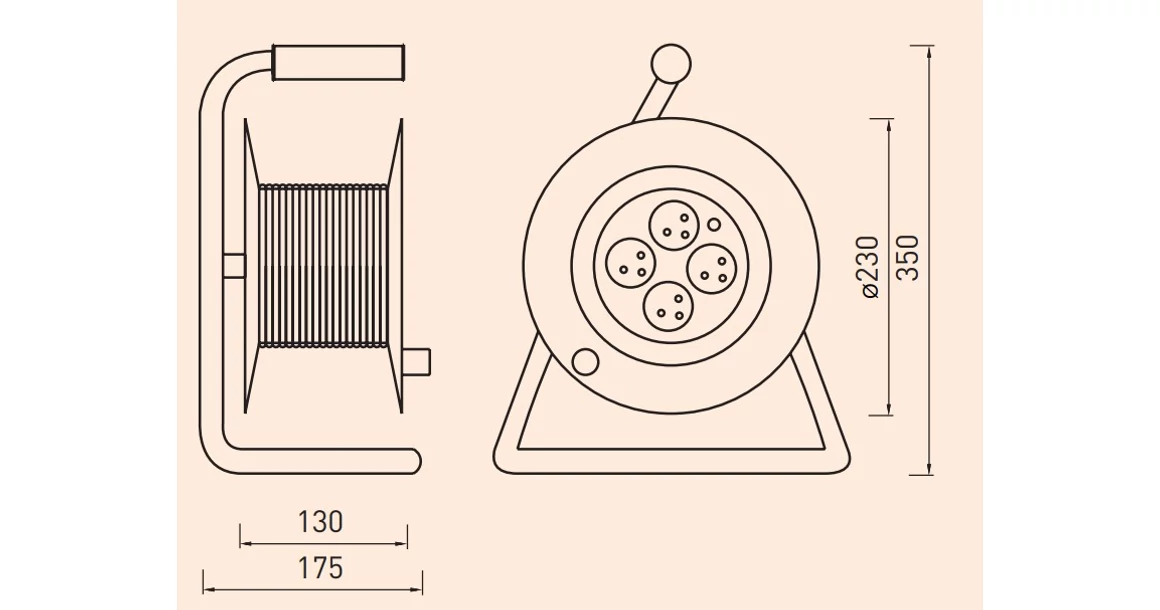 Kép 2/2 - Hosszabbító orsó 40 m 3x1,0mm2, 2300W, AC220-240V,50/60Hz, 4 x FRENCH aljzat