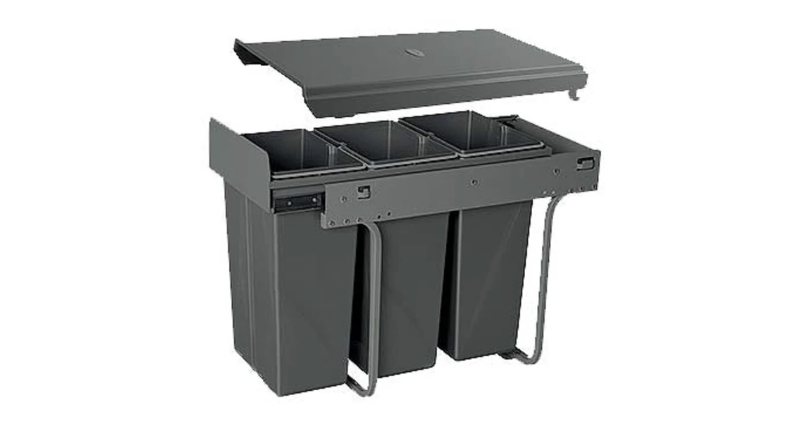 Kép 1/4 - Hulladékgyűjtő GTV Practi Eco 300, szelektív, manuális működés, 300mm-es elembe, lágy záródás, 3x10l edénnyel, fedéllel