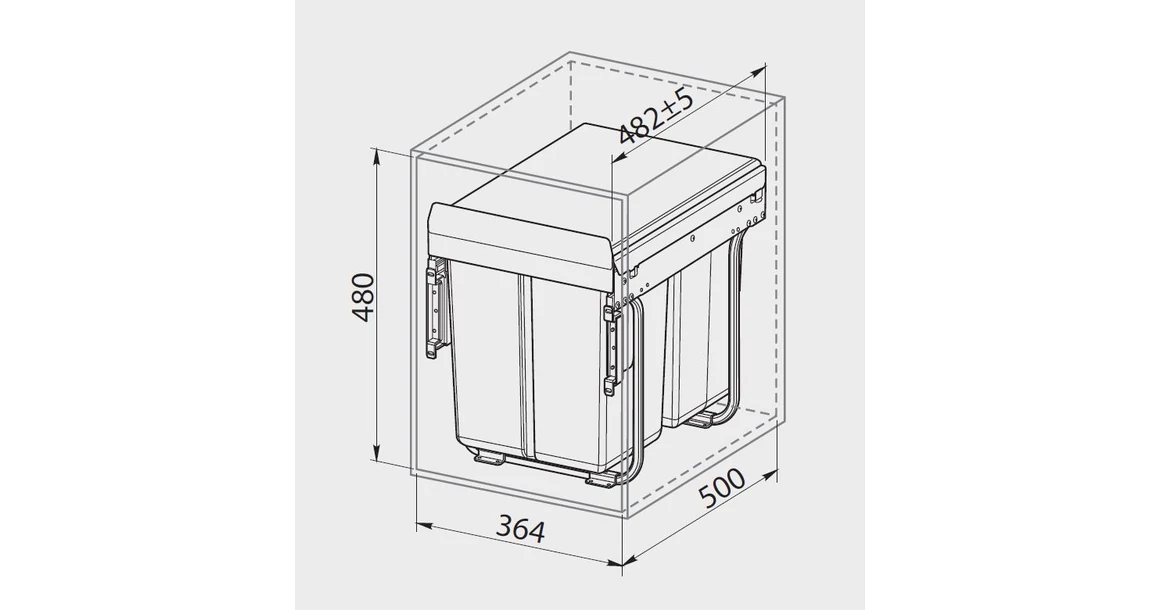 Kép 2/4 - Hulladékgyűjtő GTV Practi Eco 400, szelektív, manuális működés, 300mm-es elembe, lágy záródás, 2x20 L edénnyel, fedéllel