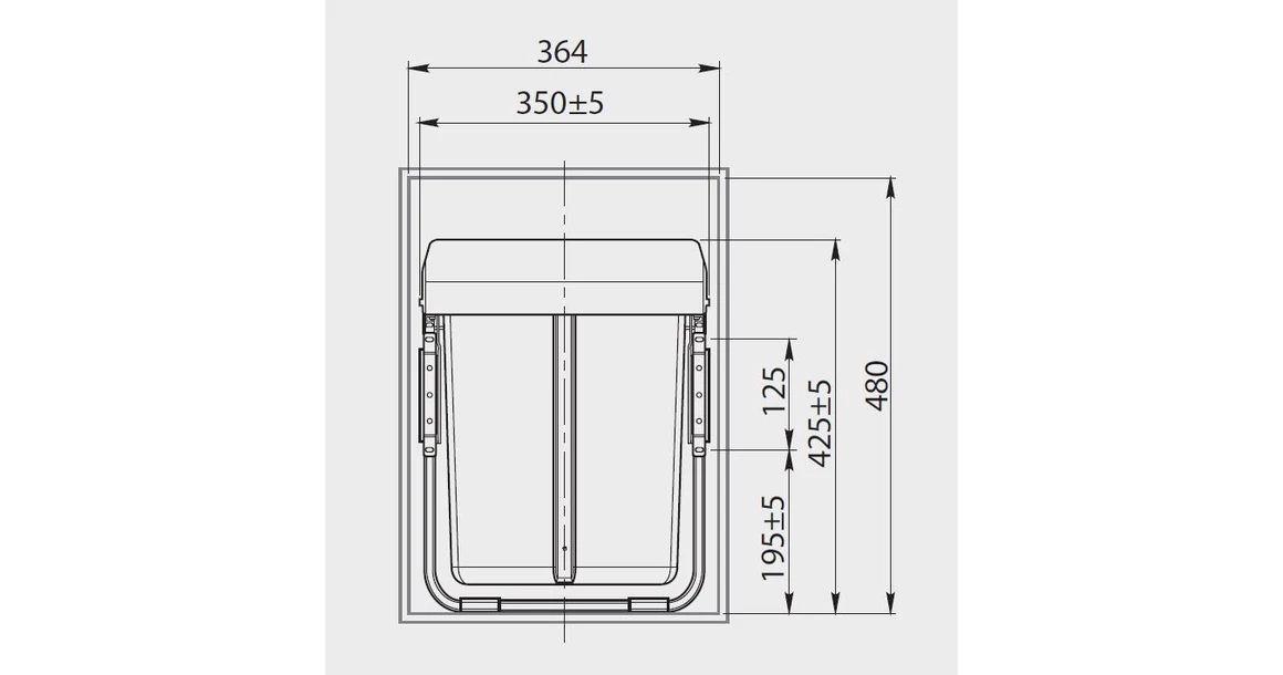 Kép 3/4 - Hulladékgyűjtő GTV Practi Eco 400, szelektív, manuális működés, 300mm-es elembe, lágy záródás, 2x20 L edénnyel, fedéllel