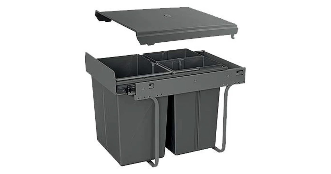 Kép 1/4 - Hulladékgyűjtő GTV Practi Eco 400, szelektív, manuális működés, 300mm-es elembe, lágy záródás, 2x10+20 L edénnyel, fedéllel