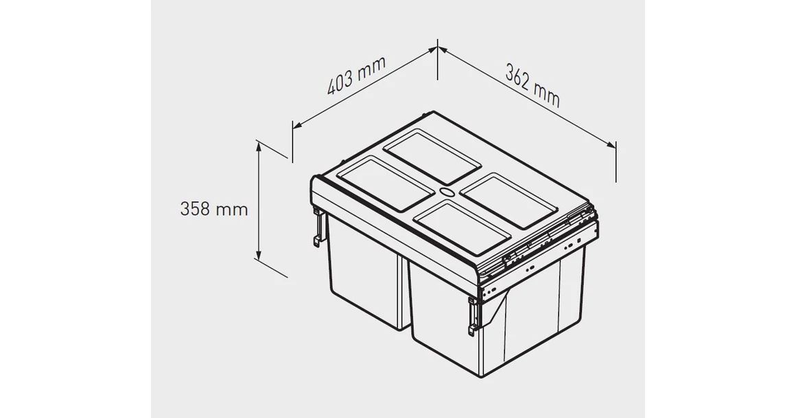 Kép 2/2 - Hulladékgyűjtő GTV Practi Eco 400, szelektív, frontkihúzású, golyós csúszóval, 2x16L