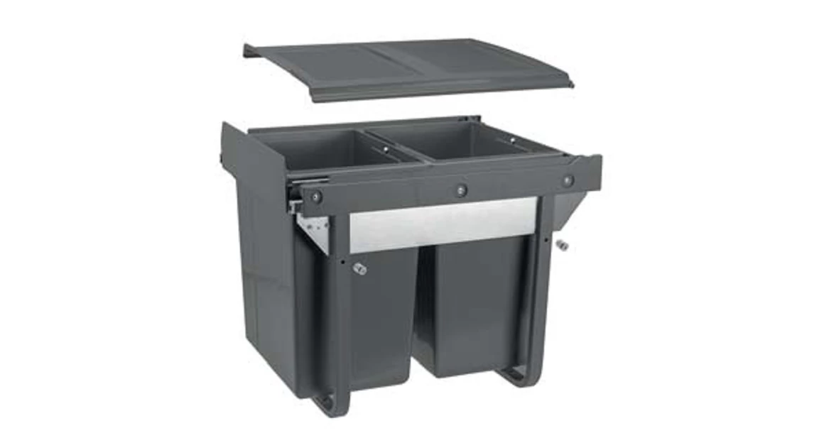 Kép 1/4 - Hulladékgyűjtő GTV Practi Eco 450, szelektív, manuális működés, lágy záródás, 2*20 L edénnyel, fedéllel