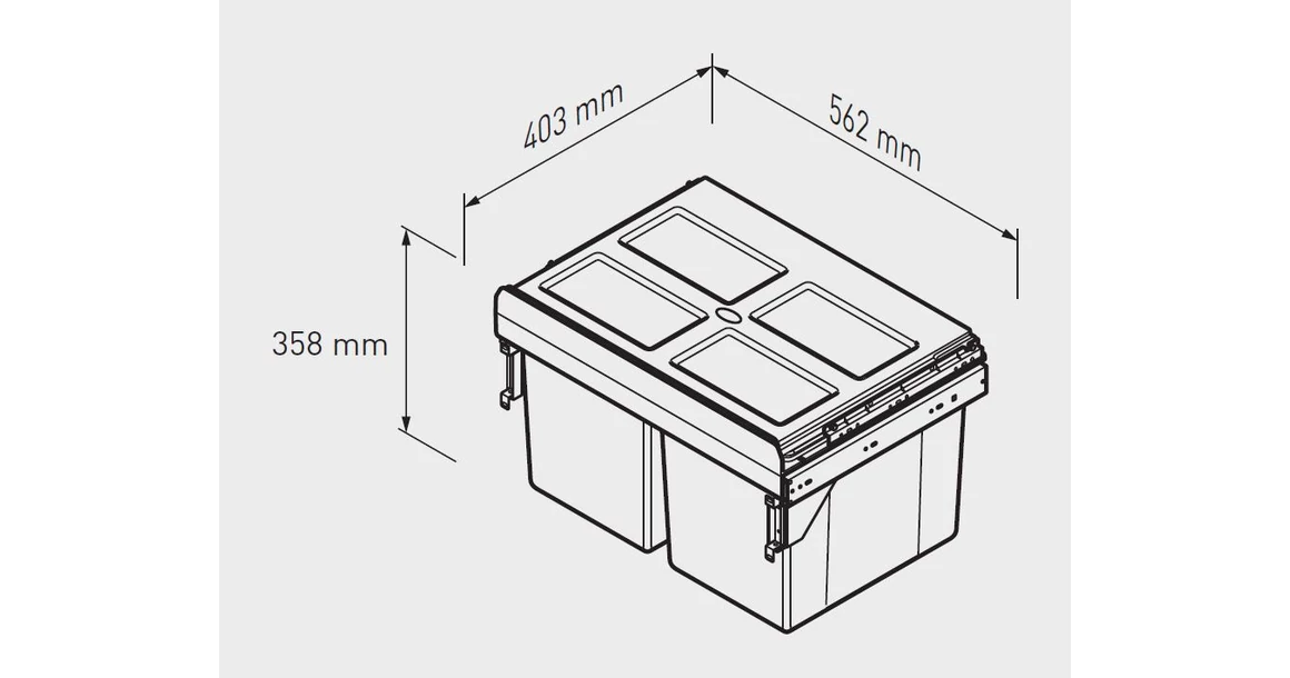 Kép 2/2 - Hulladékgyűjtő GTV Practi Eco 600, szelektív, frontkihúzású, golyós csúszóval, 2x27L