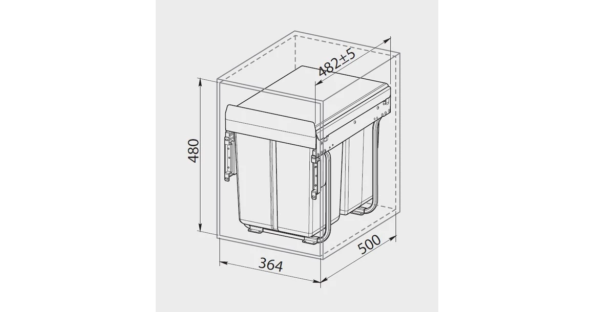 Kép 2/4 - Hulladékgyűjtő GTV Practi Eco 400, szelektív, frontkihúzású, lágy záródás, 2x20 L edénnyel, fedéllel