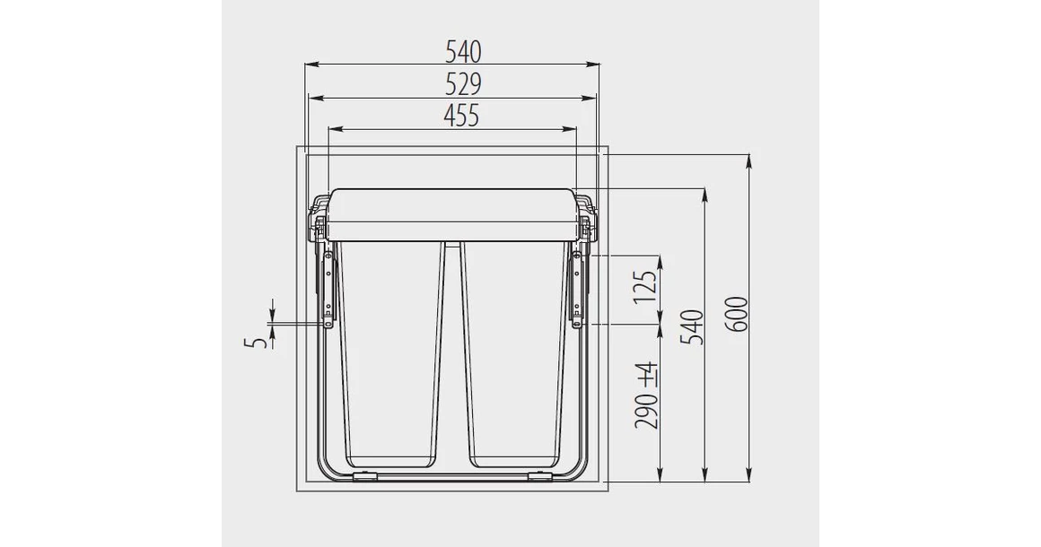 Kép 2/4 - Hulladékgyűjtő GTV Practi Eco 600, szelektív, frontkihúzású, lágy záródás, 2*34 L edénnyel, fedéllel