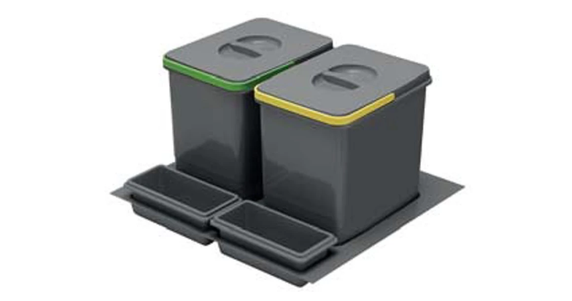 Kép 1/3 - Hulladékgyűjtő GTV Multino 600, szelektív, utólag behelyezhető, 2*15 L edénnyel, fedéllel, tárolókkal