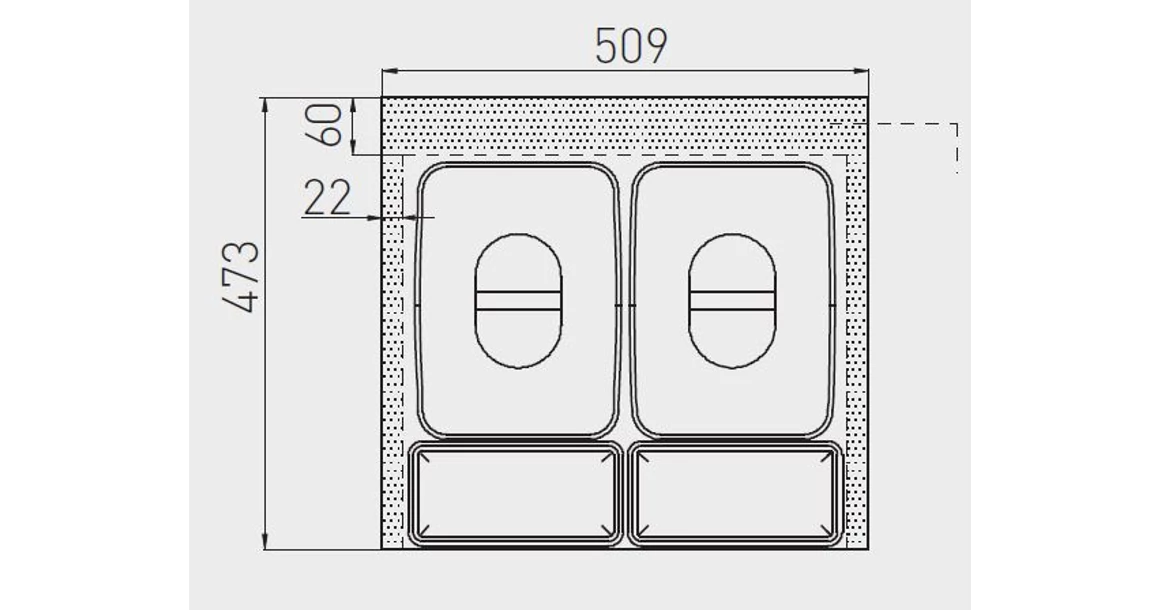 Kép 3/3 - Hulladékgyűjtő GTV Multino 600, szelektív, utólag behelyezhető, 2*15 L edénnyel, fedéllel, tárolókkal