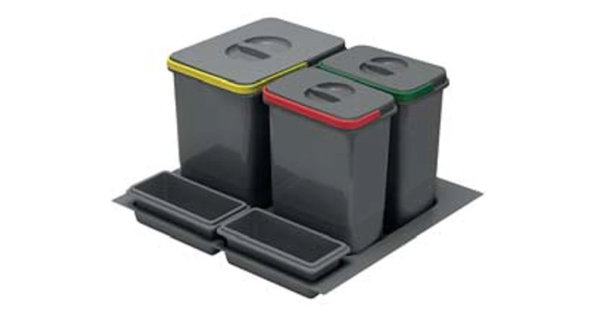 Kép 1/3 - Hulladékgyűjtő GTV Multino 600, szelektív, utólag behelyezhető, 15+2x7 L edénnyel, fedéllel, tárolókkal