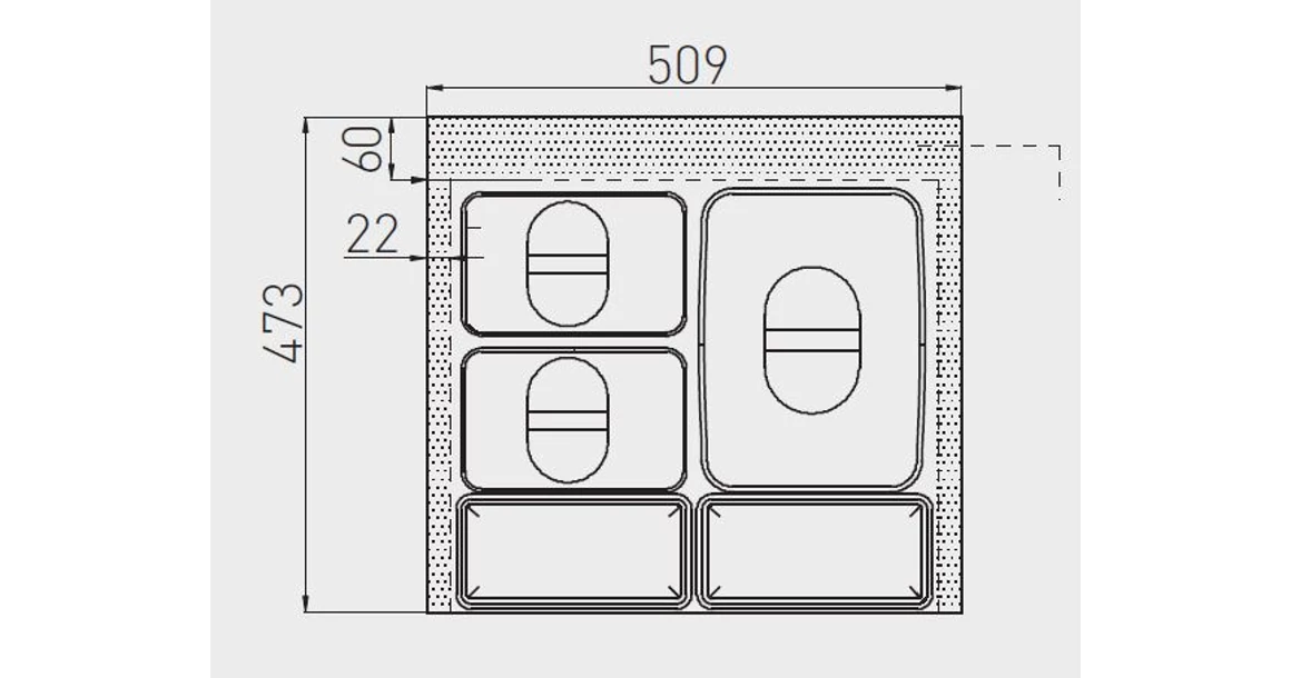 Kép 3/3 - Hulladékgyűjtő GTV Multino 600, szelektív, utólag behelyezhető, 15+2x7 L edénnyel, fedéllel, tárolókkal