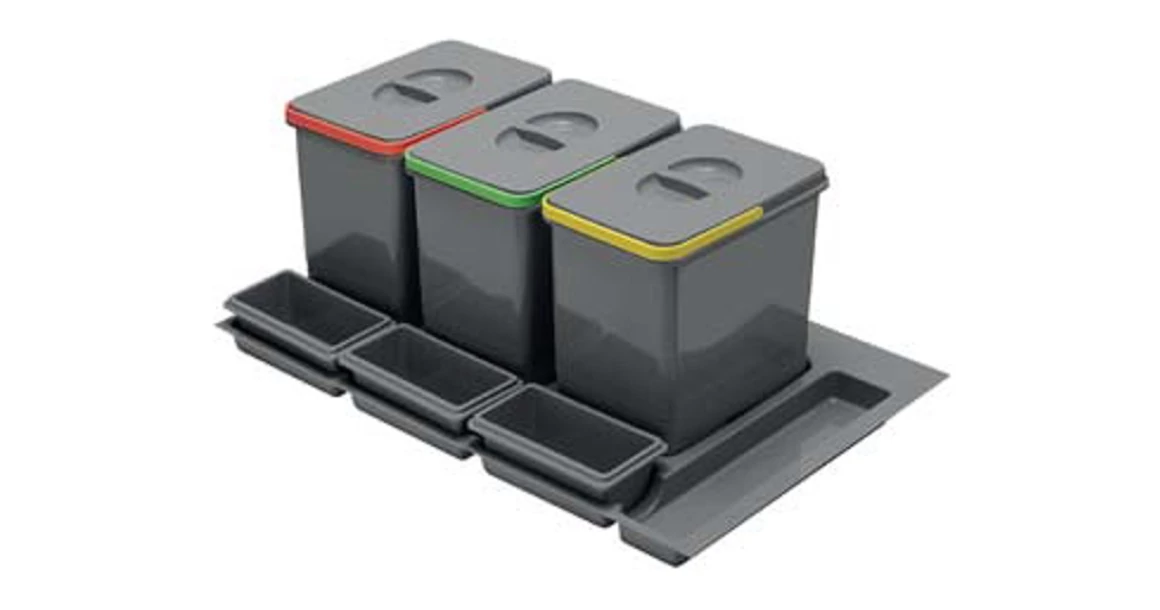 Kép 1/3 - Hulladékgyűjtő GTV Multino 900, szelektív, utólag behelyezhető, 3*15 L edénnyel, fedéllel, tárolókkal