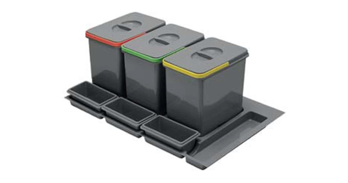 Kép 1/3 - Hulladékgyűjtő GTV Multino 800, szelektív, utólag behelyezhető, 3*15 L edénnyel, fedéllel, tárolókkal