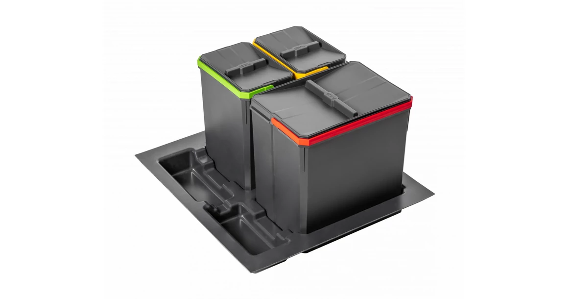 Kép 1/4 - Hulladékgyűjtő AxiSpace 600mm, mozgatórendszer nélkül, 1x15L, 2x7L edényekkel, tálcával, fedelekkel