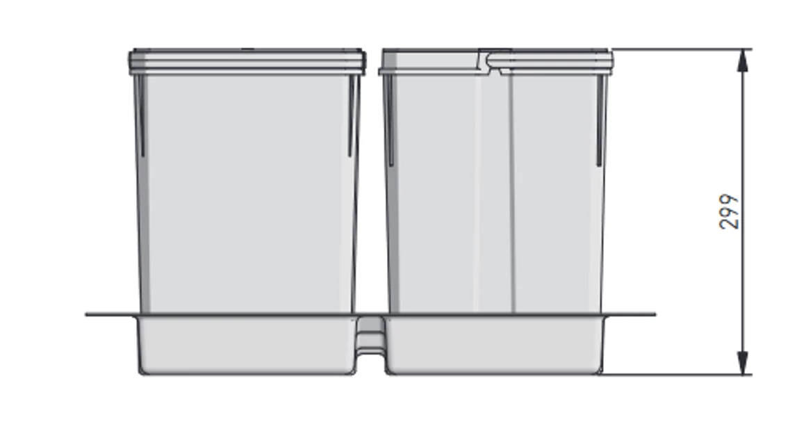 Kép 2/4 - Hulladékgyűjtő AxiSpace 600mm, mozgatórendszer nélkül, 1x15L, 2x7L edényekkel, tálcával, fedelekkel