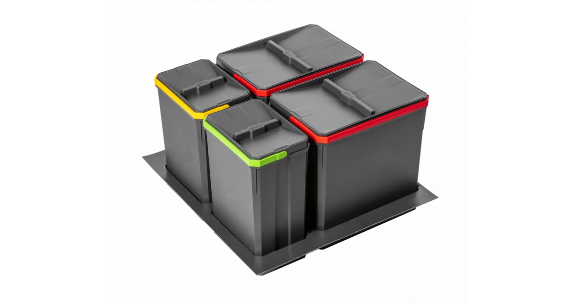 Kép 1/4 - Hulladékgyűjtő AxiSpace 600mm, mozgatórendszer nélkül, 2x15L, 2x7L edényekkel, tálcával, fedelekkel