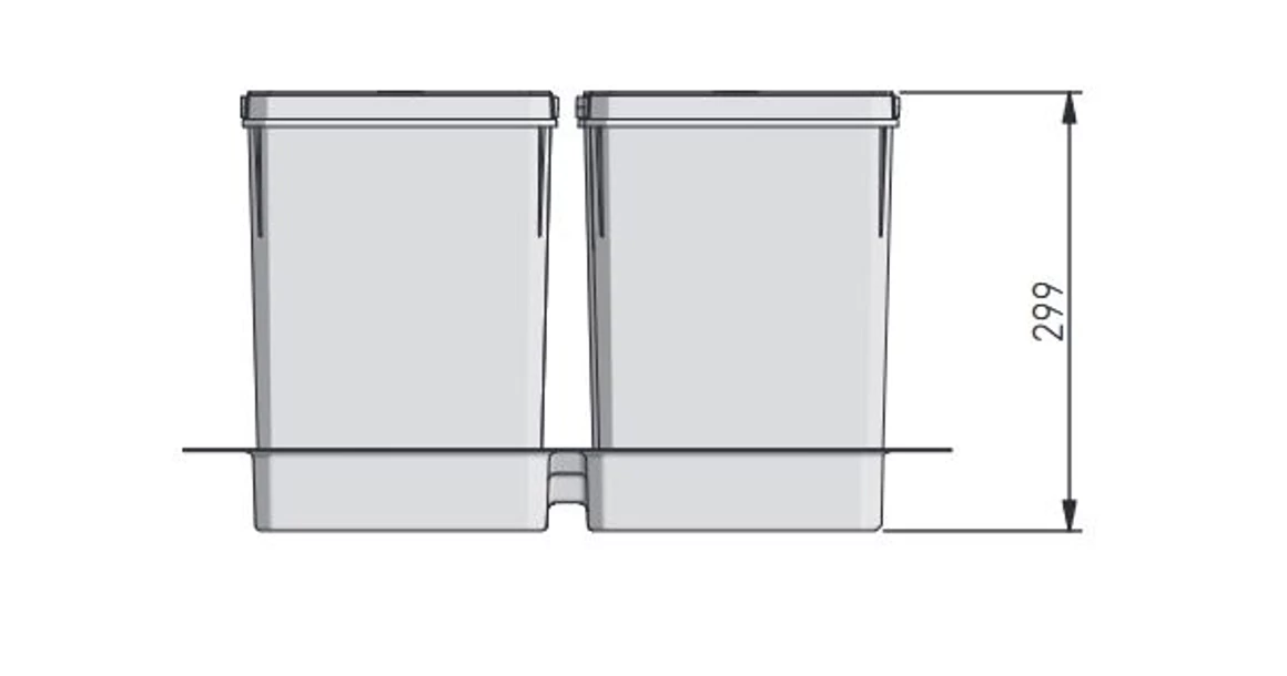 Kép 2/4 - Hulladékgyűjtő AxiSpace 600mm, mozgatórendszer nélkül, 2x15L, 2x7L edényekkel, tálcával, fedelekkel