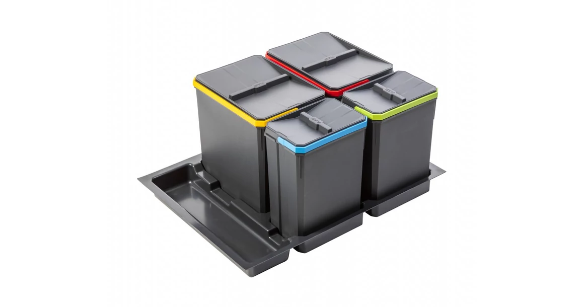 Kép 1/2 - Hulladékgyűjtő AxiSpace 700mm, mozgatórendszer nélkül, 2x15L, 2x7L edényekkel, tálcával, fedelekkel