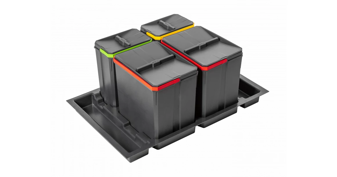 Kép 1/4 - Hulladékgyűjtő AxiSpace 800mm, mozgatórendszer nélkül, 2x15L, 2x7L edényekkel, tálcával, fedelekkel