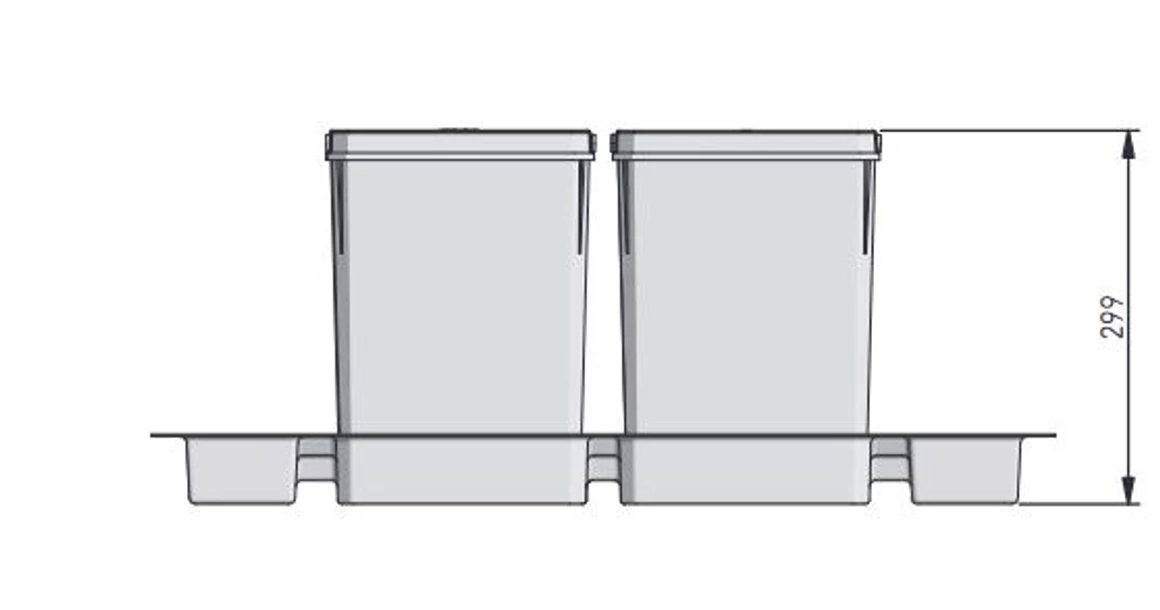 Kép 2/4 - Hulladékgyűjtő AxiSpace 800mm, mozgatórendszer nélkül, 2x15L, 2x7L edényekkel, tálcával, fedelekkel