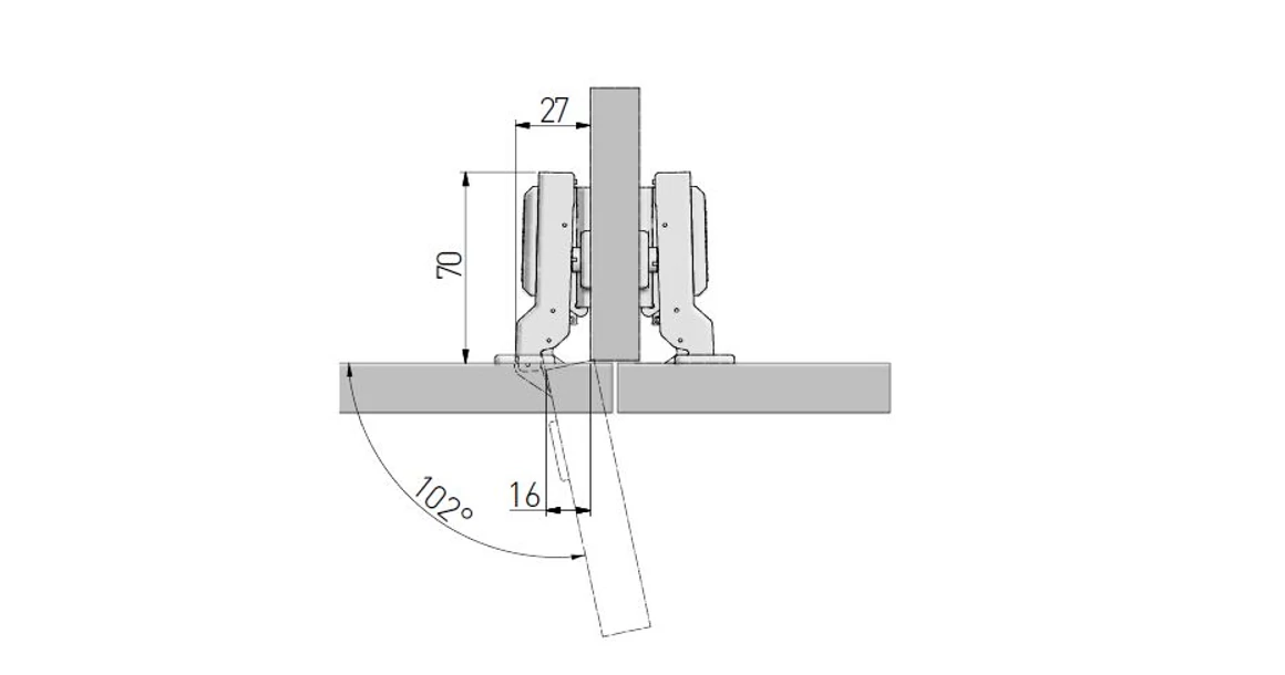 Kép 2/2 - Kivetőpánt, félig rázáródó, csillapított záródású, klippes, eurocsavar nélküli talp h=0