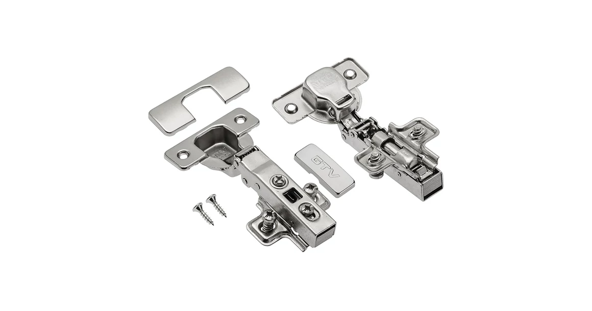 Kép 1/2 - Kivetőpánt, rázáródó, csillapított záródású, klippes, eurocsavar nélküli talp h=0, takarókkal