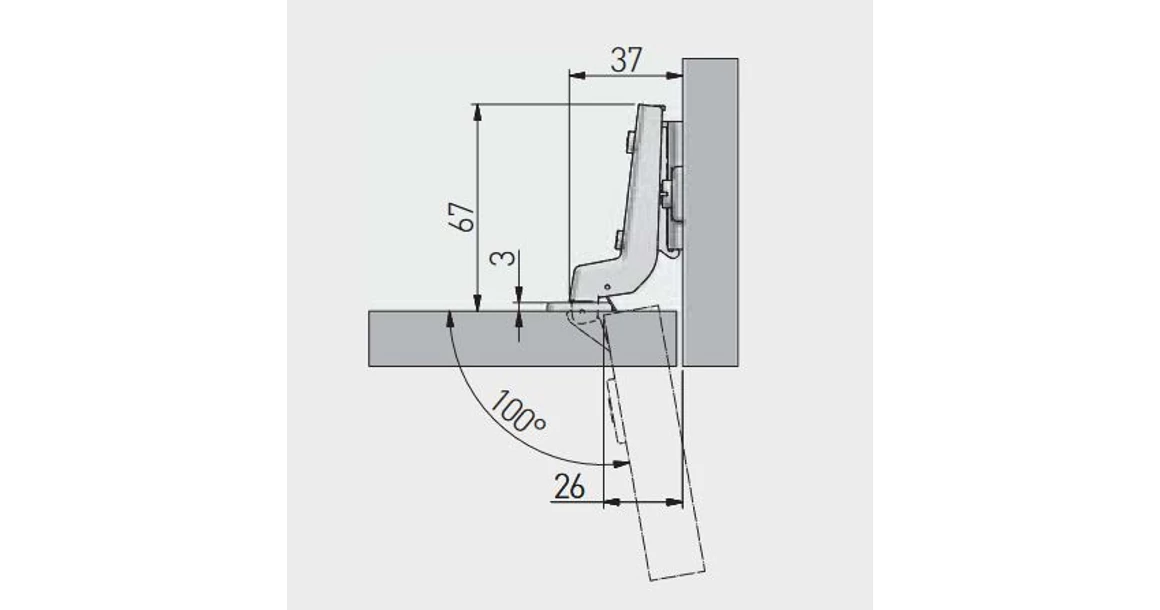 Kép 2/2 - Kivetőpánt, közézáródó, klippes, eurocsavar nélküli talp h=0