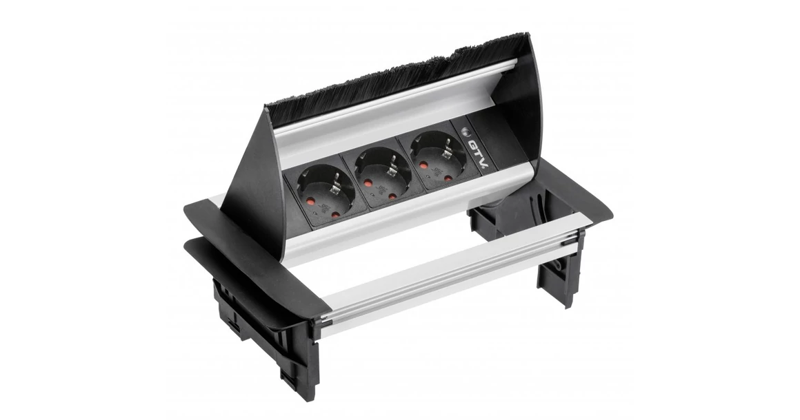 Kép 1/3 - Átmenő asztali konnektor, kefével, kábel hozzáférés 3 x aljzat SCHUKO, 220-240V AC max. 3600W, 16A, IP20, kábellel 1,5m,