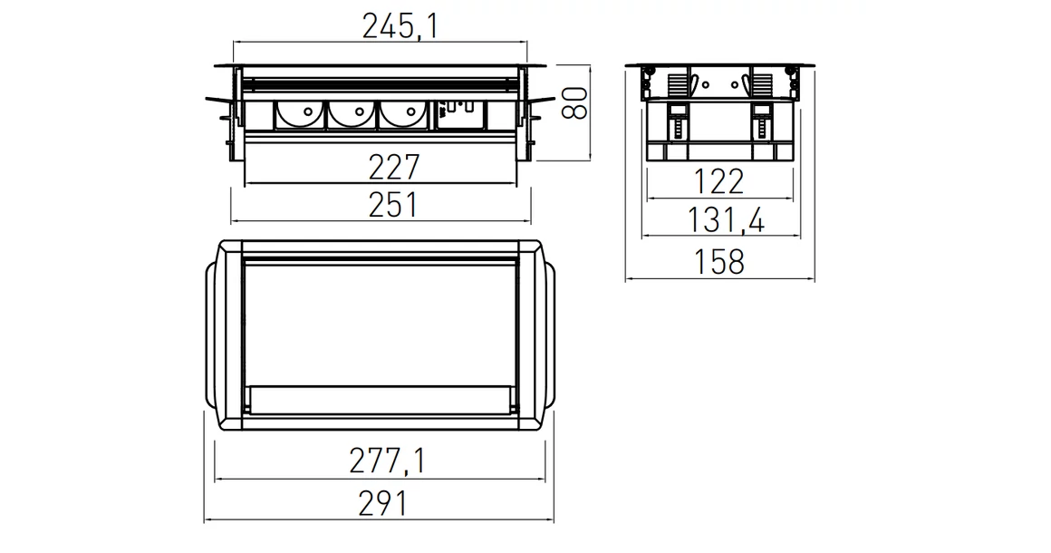 Kép 3/3 - Átmenő asztali konnektor, kefével, kábel hozzáférés 3 x aljzat SCHUKO, 220-240V AC max. 3600W, 16A, IP20, kábellel 1,5m,