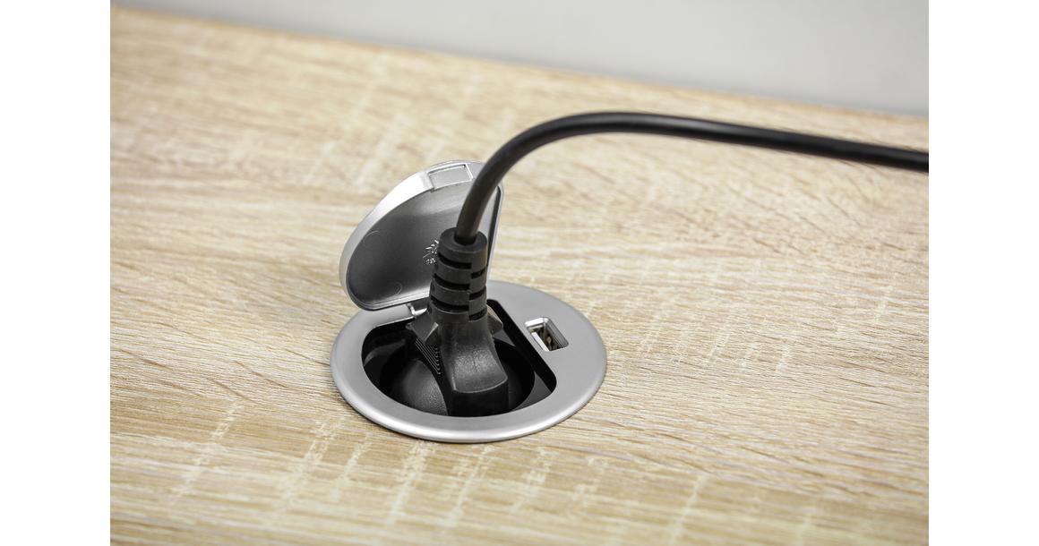Kép 3/4 - Konnektor, pultba süllyesztett, CHANGER MINI, 1x dugalj, 1x USB 5A, 1,9fm kábellel, inox-fekete