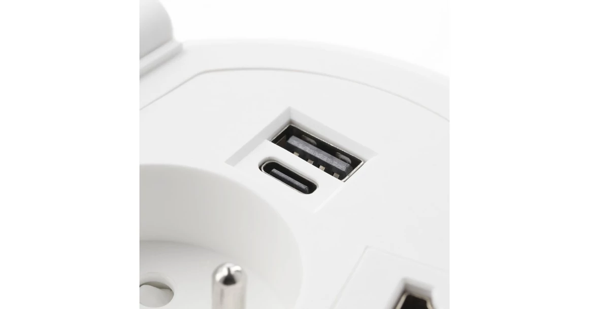 Kép 4/5 - Konnektor, pultba süllyesztett, 1x dugalj, variálható, USB A, USB C, hálózati RJ45, HDMI,  1,5fm kábellel, fehér, CHARGER PLUS