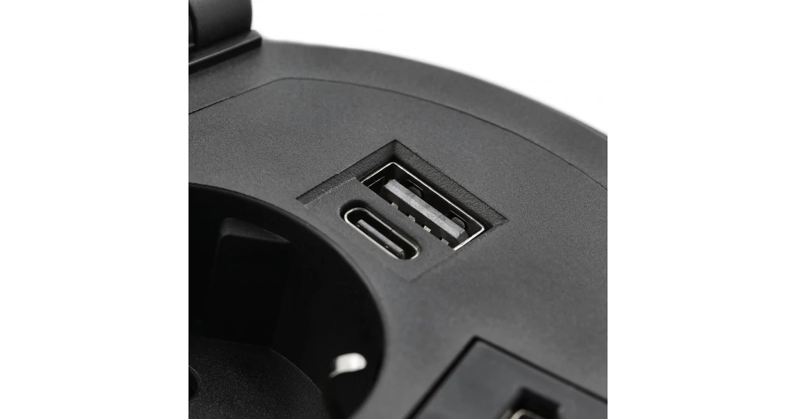 Kép 6/8 - Konnektor, pultba süllyesztett, 1x dugalj, variálható, USB A, USB C, hálózati RJ45, HDMI,  1,5fm kábellel, fekete, CHARGER PLUS