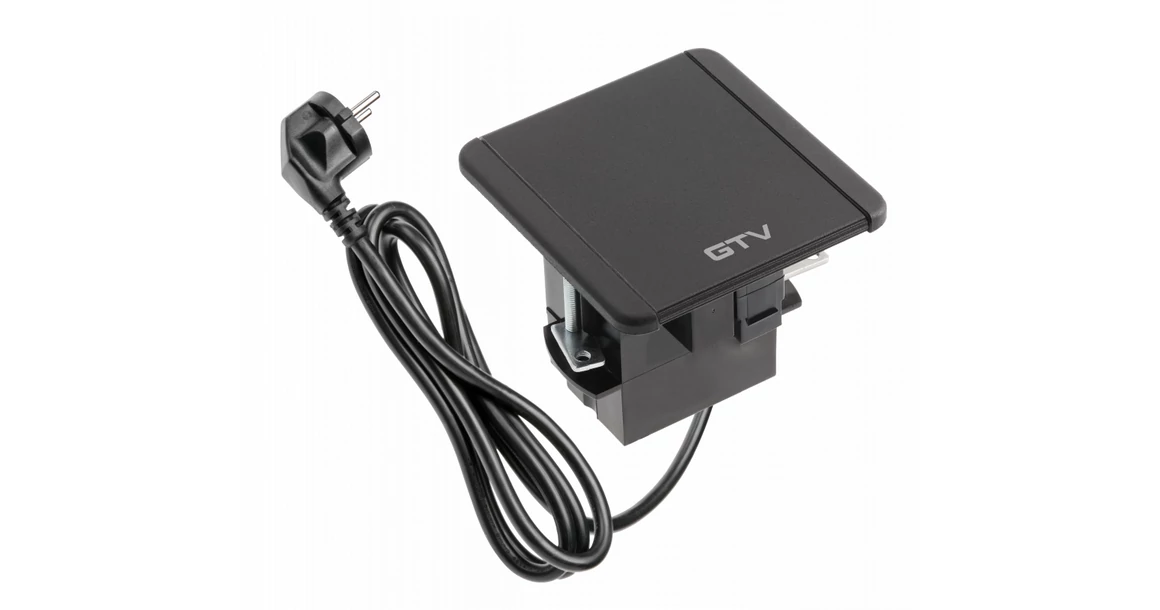 Kép 2/6 - Konnektor, pultba süllyesztett, 1x dugalj, 2x USB 2A, 1x hálózati RJ45, 1x HDMI, 1,5 kábellel, fekete, FLIP