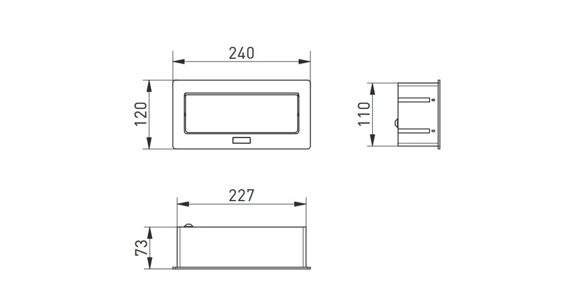 Kép 2/3 - Konnektor, pultba süllyeszthető, fekvő, SOFT, 2x dugalj,2x USB 2A, 1,5 lábellel, alumínium