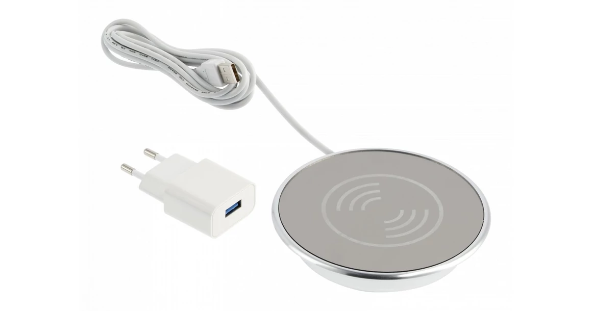 Kép 1/3 - Induktív töltő LUX tápegységgel, LUX max. USB A, 2A, AC 220-240V, 50/60Hz, IP20, króm