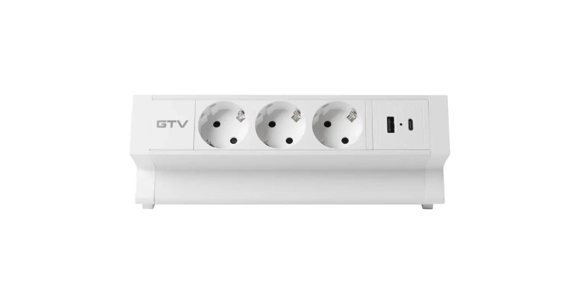 Kép 2/12 - Konnektor, pultra szerelhető, 3x dugalj, 1x USB A, USB C, 1,5fm kábellel, fehér, BASCO
