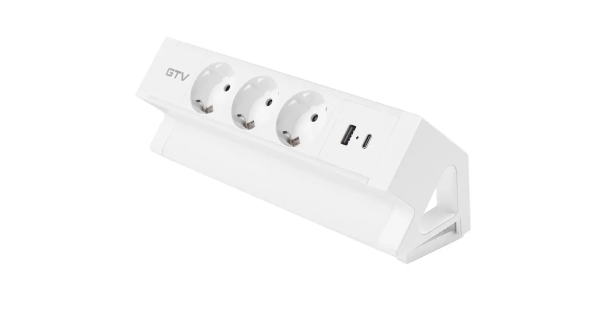 Kép 1/12 - Konnektor, pultra szerelhető, 3x dugalj, 1x USB A, USB C, 1,5fm kábellel, fehér, BASCO