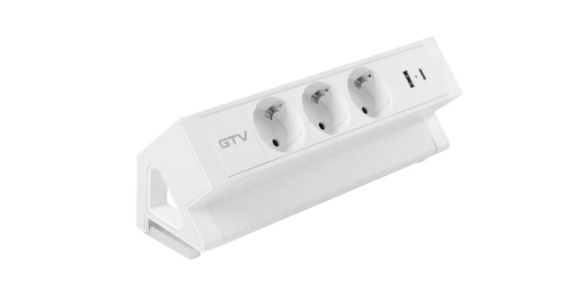 Kép 3/12 - Konnektor, pultra szerelhető, 3x dugalj, 1x USB A, USB C, 1,5fm kábellel, fehér, BASCO