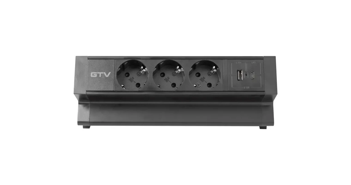 Kép 4/9 - Konnektor, pultra szerelhető, 3x dugalj, 1x USB A, USB C, 1,5fm kábellel, fekete, BASCO