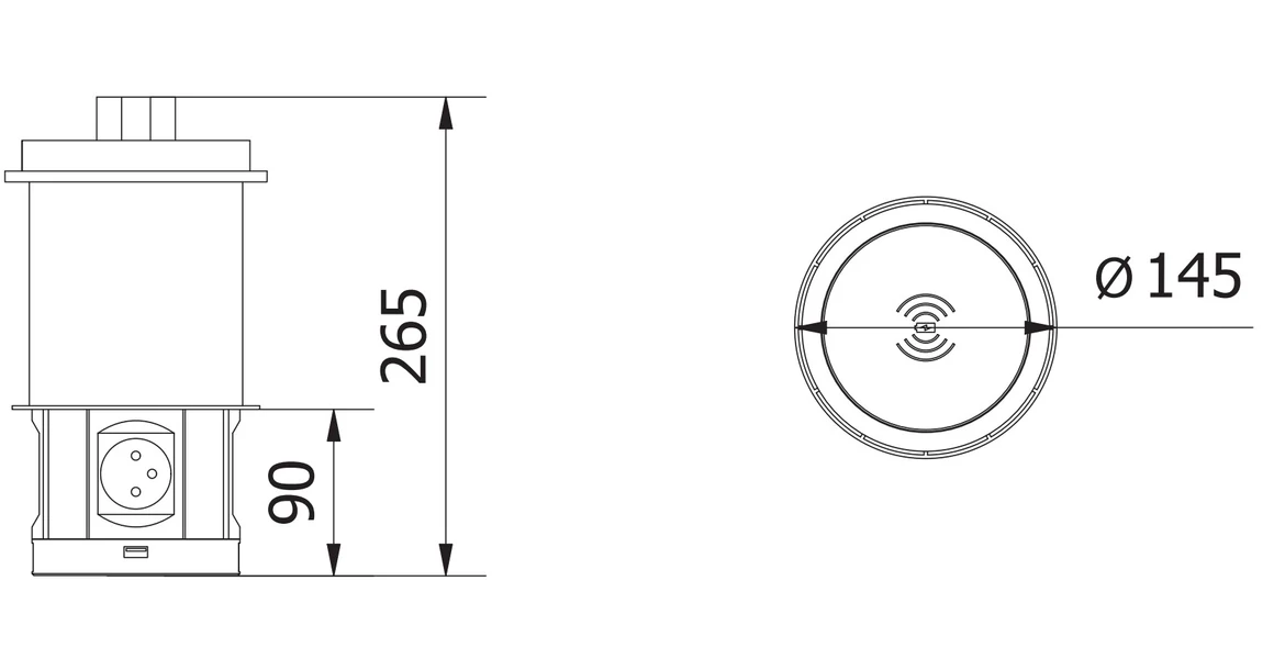Kép 10/10 - Konnektor, pultba süllyeszthető, 4x dugalj, 2x USB 2A, 2x hálózati RJ45, 1,5 kábellel, 5W indukciós töltővel, fehér, 120mm COMFORT PLUS
