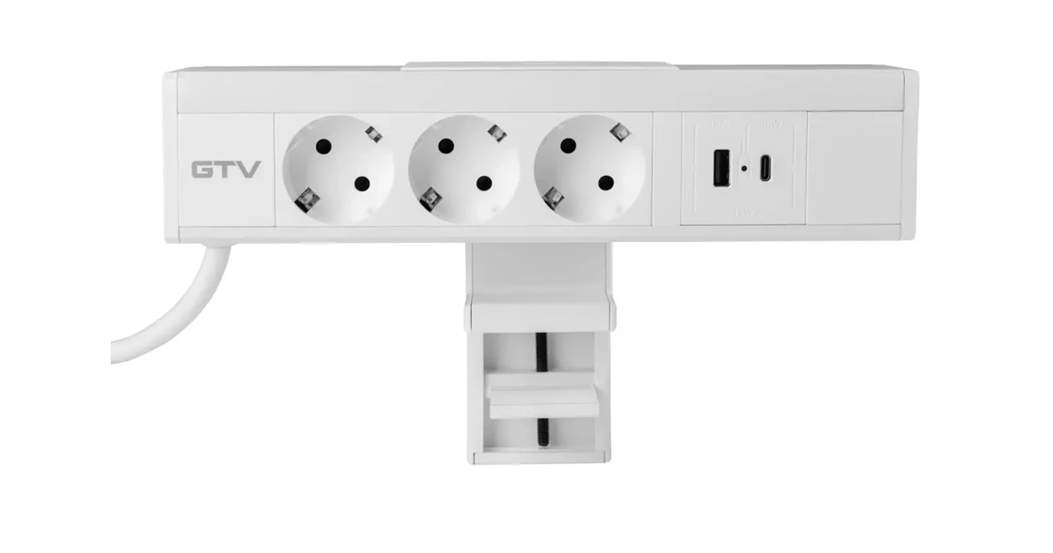 Kép 1/11 - Konnektor, pultra szerelhető, 3x dugalj, 1x USB A, USB C, 1,5fm kábellel, fehér, NICO