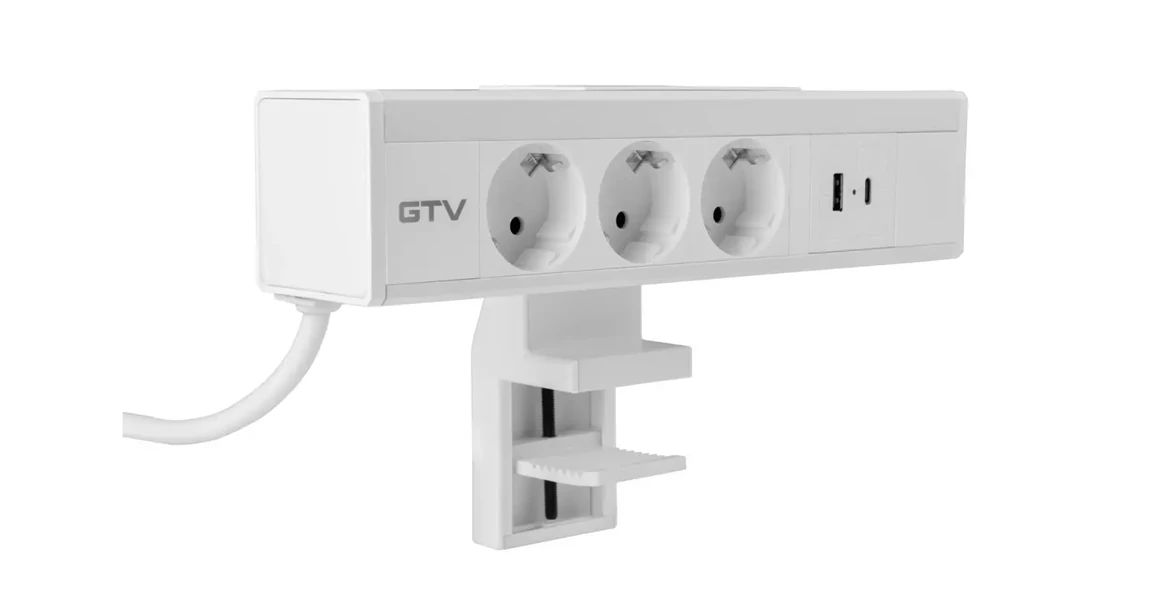 Kép 6/11 - Konnektor, pultra szerelhető, 3x dugalj, 1x USB A, USB C, 1,5fm kábellel, fehér, NICO