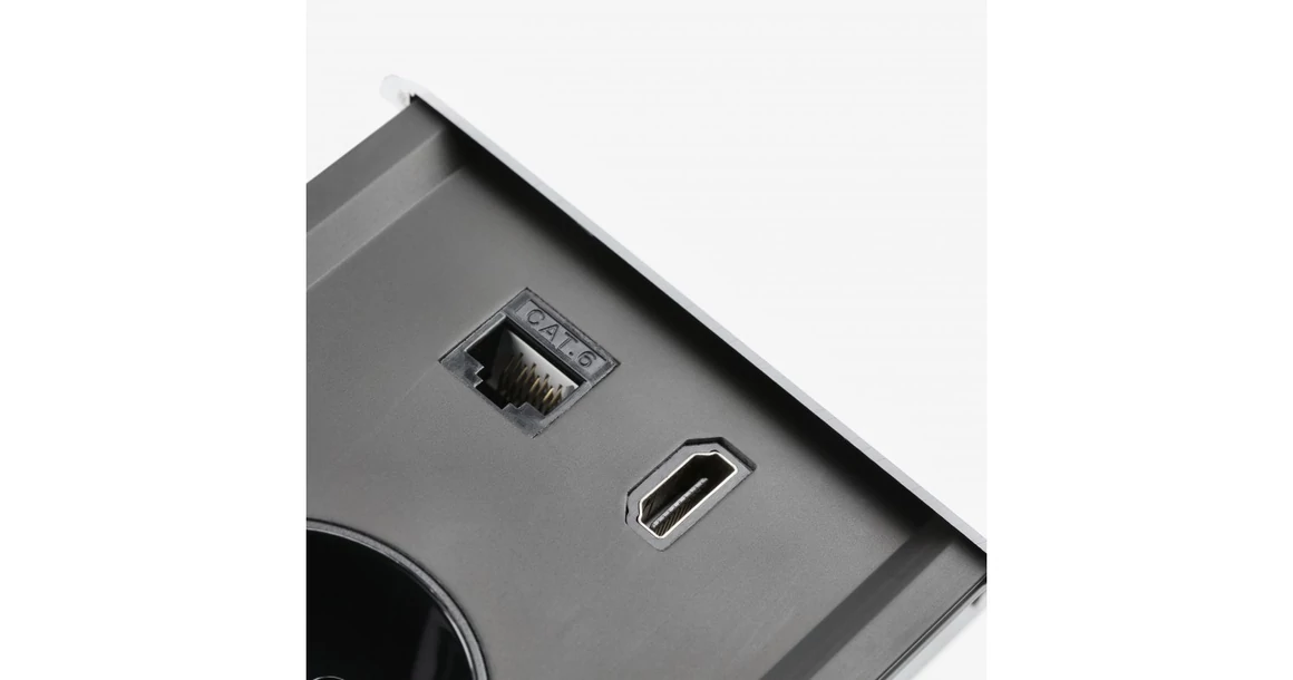 Kép 2/8 - Konnektor, pultba süllyesztett, 2x dugalj, 1x USB A, USB C, hálózati RJ45, HDMI, 1,5fm kábellel, fehér, PRESTINO