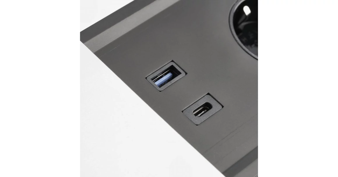 Kép 4/8 - Konnektor, pultba süllyesztett, 2x dugalj, 1x USB A, USB C, hálózati RJ45, HDMI, 1,5fm kábellel, fehér, PRESTINO