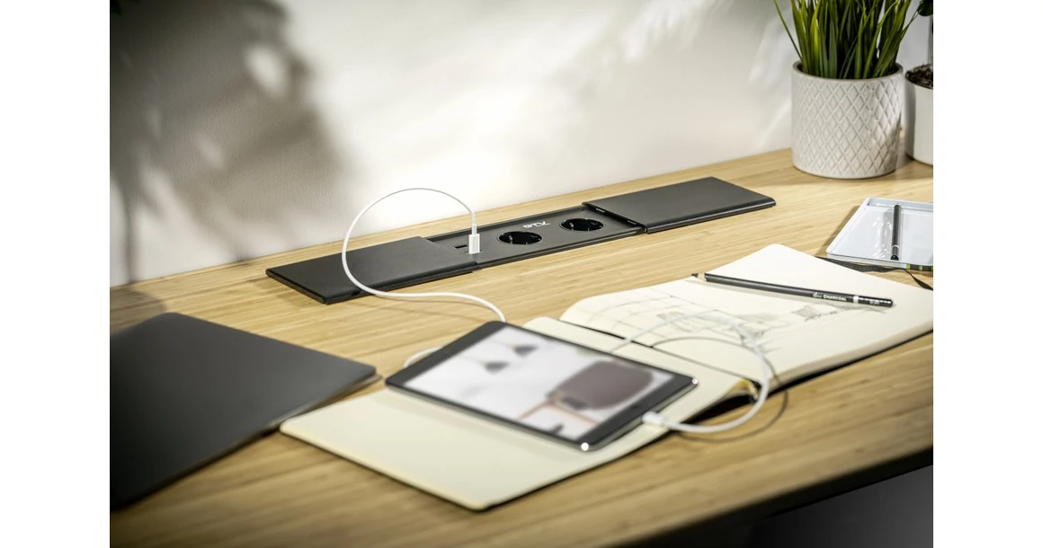 Kép 5/8 - Konnektor, pultba süllyesztett, 2x dugalj, 1x USB A, USB C, hálózati RJ45, HDMI, 1,5fm kábellel, fehér, PRESTINO