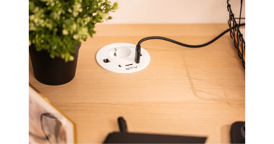 Kép 6/10 - Konnektor, pultba szerelhető, 1x dugalj, 1x USB A, 2xUSB C, RJ45; HDMI; 1,5fm kábellel, fehér, RONDO