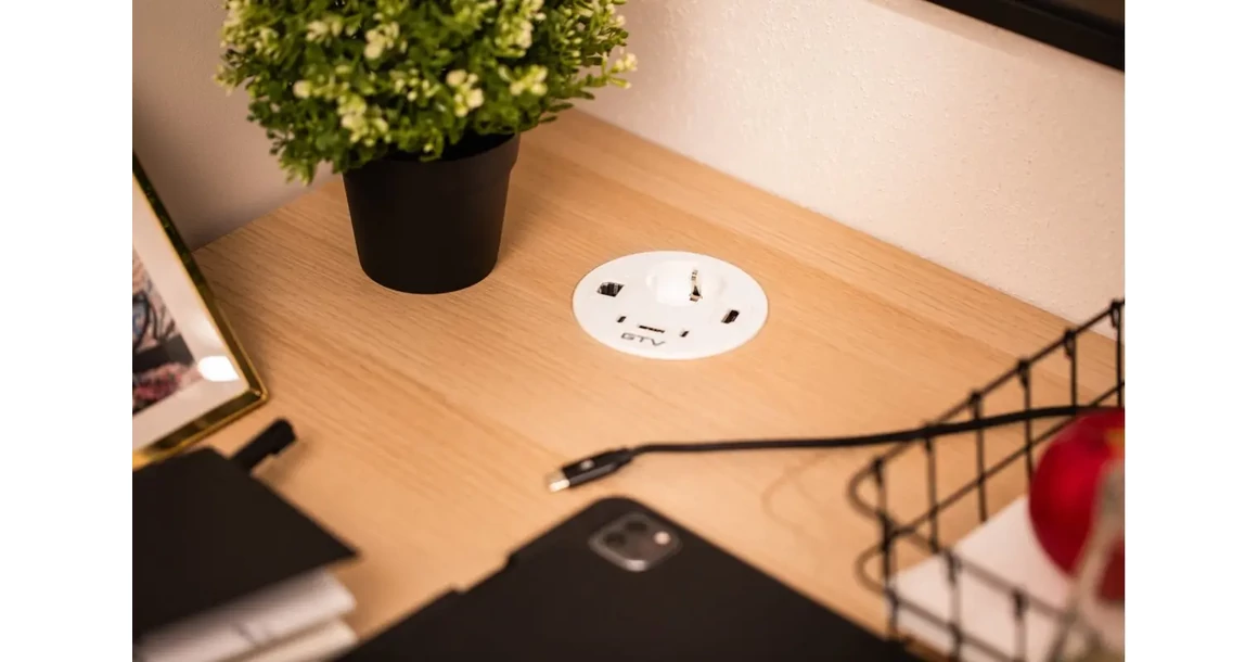 Kép 7/10 - Konnektor, pultba szerelhető, 1x dugalj, 1x USB A, 2xUSB C, RJ45; HDMI; 1,5fm kábellel, fehér, RONDO