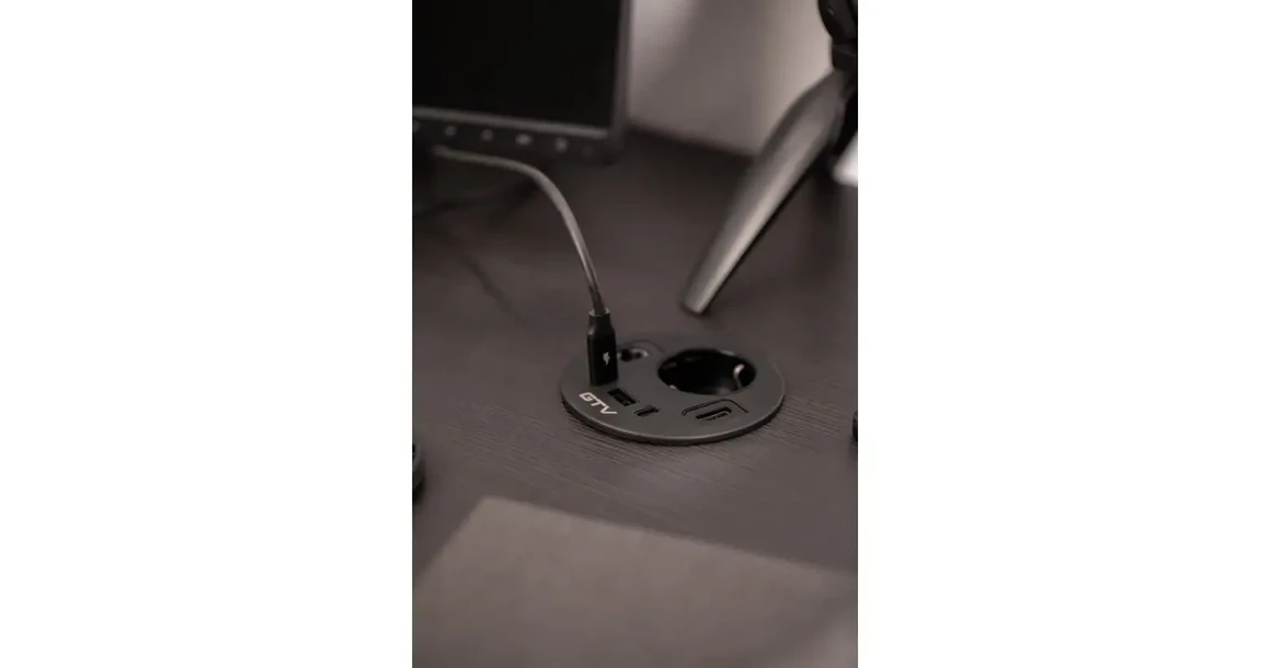 Kép 4/8 - Konnektor, pultba szerelhető, 1x dugalj, 1x USB A, 2xUSB C, RJ45; HDMI; 1,5fm kábellel, fekete RONDO