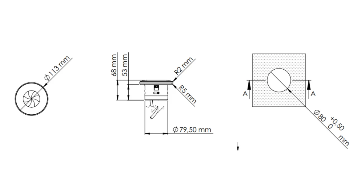 Kép 6/6 - Konnektor, pultba süllyesztett, 1,5m, SHUTTER, fehér