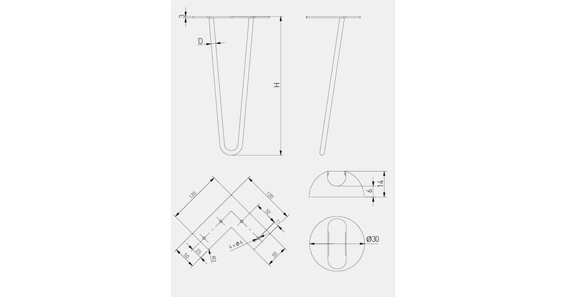 Kép 2/2 - Asztalláb ARTO-10-2R,  304mm, fekete